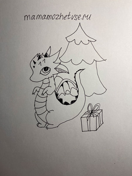 как легко нарисовать дракона на Новый год ребенку поэтапно 2