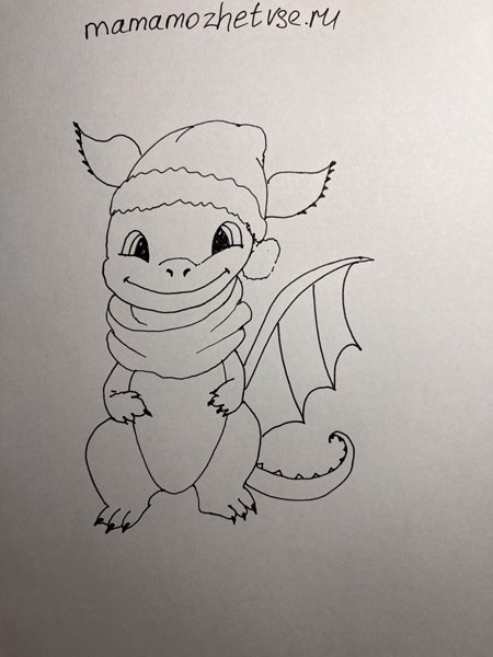рисунки дракона на Новый год нарисовать карандашом 2