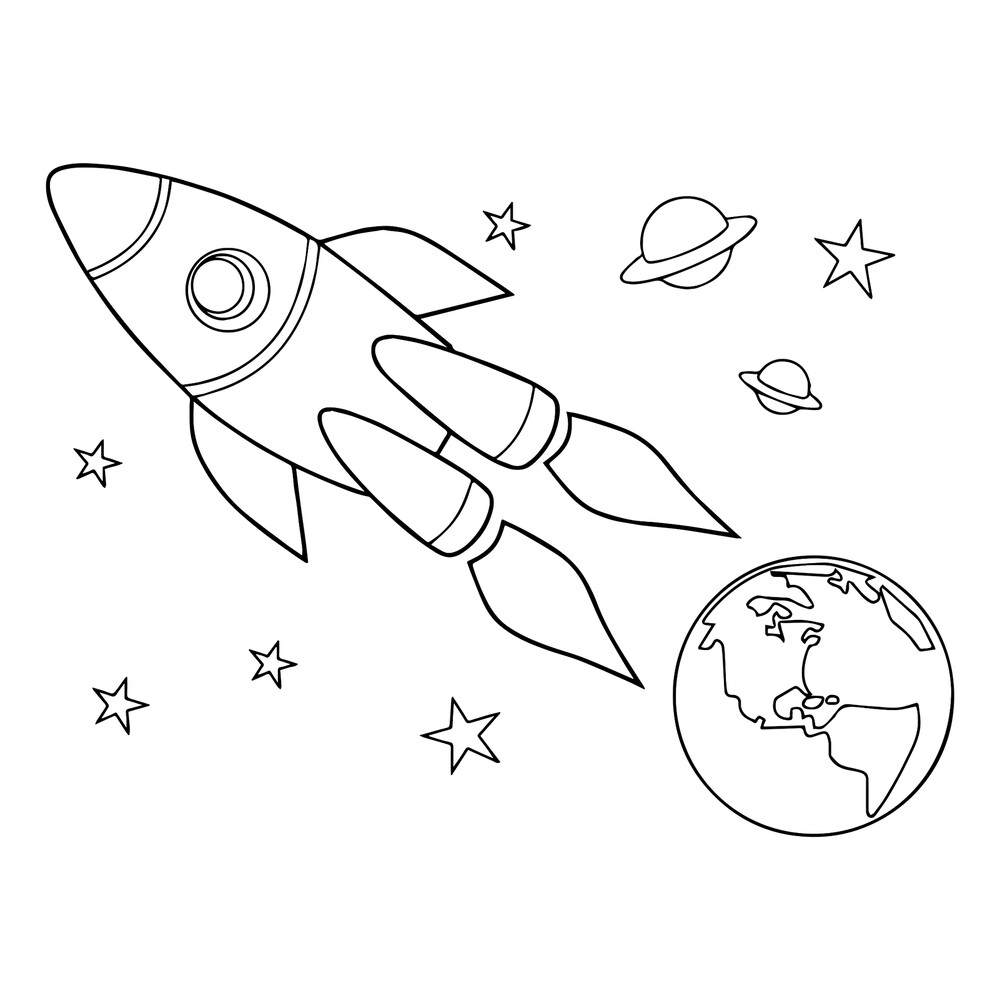 раскраска ракета в космосе для детей 8