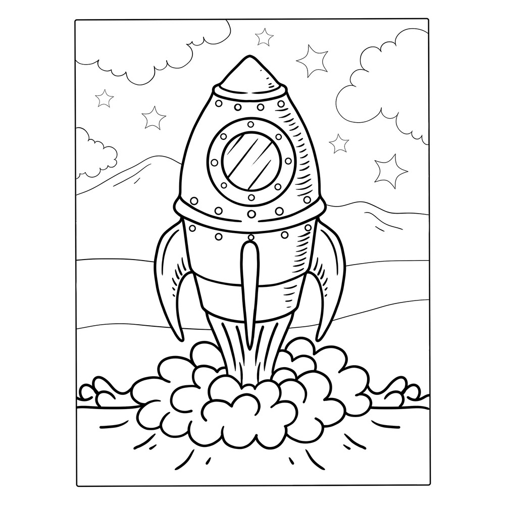 раскраска ракета в космосе для детей 4