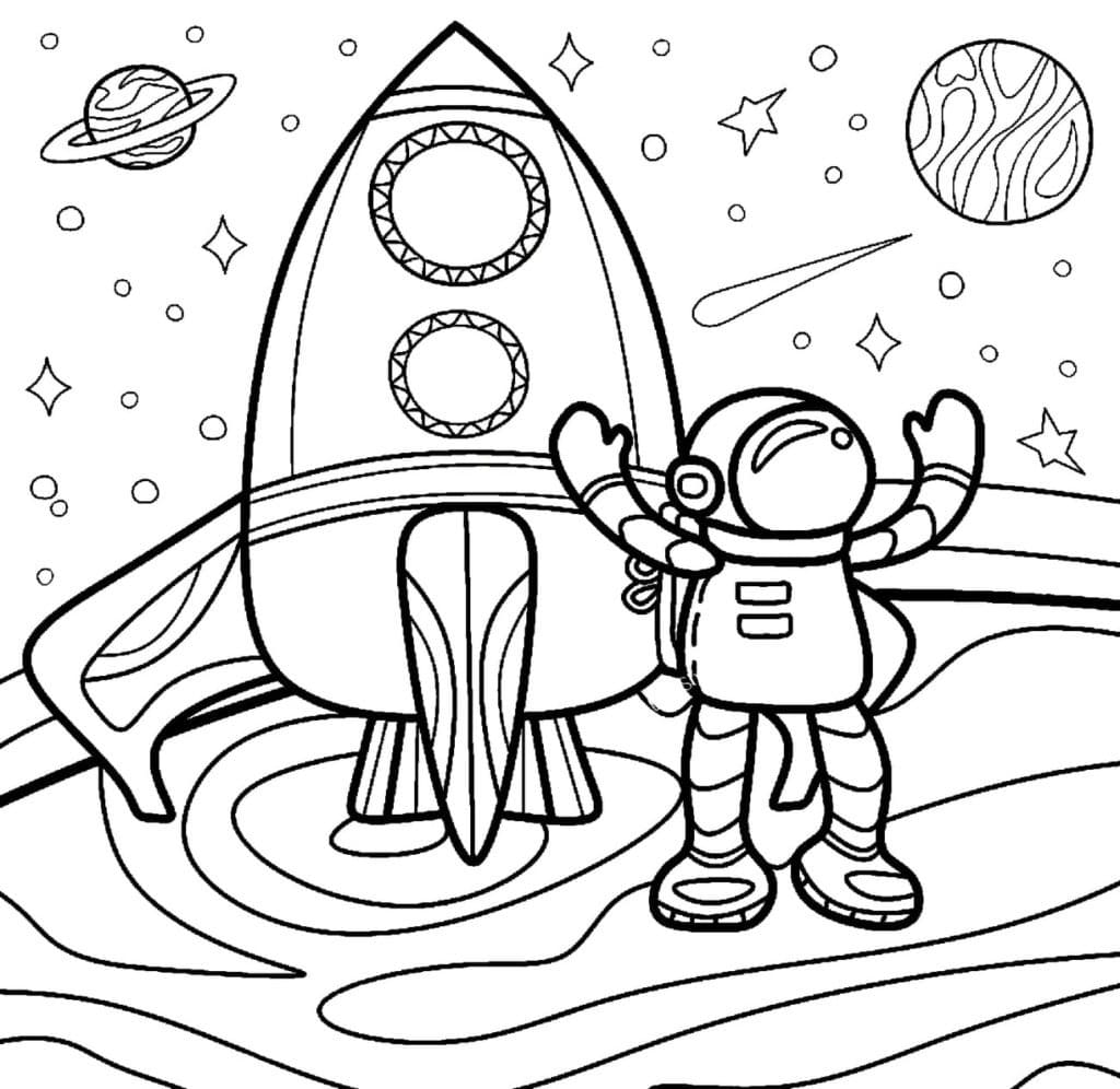 раскраска космонавта в скафандре для детей 10