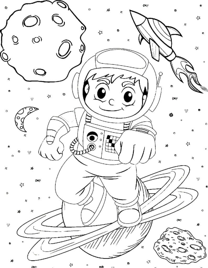 раскраска космонавта в скафандре для детей 7