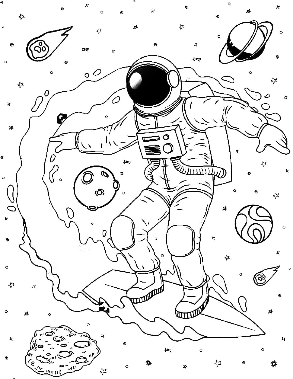 раскраска космонавта в скафандре для детей 6