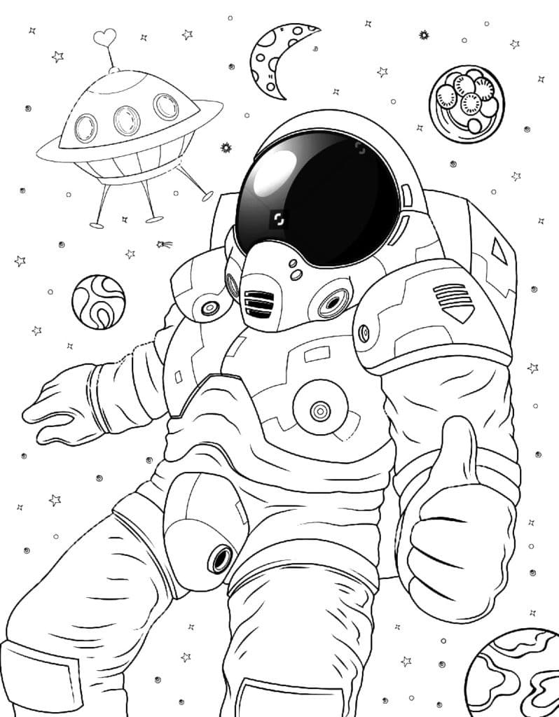 раскраска космонавта в скафандре для детей 5