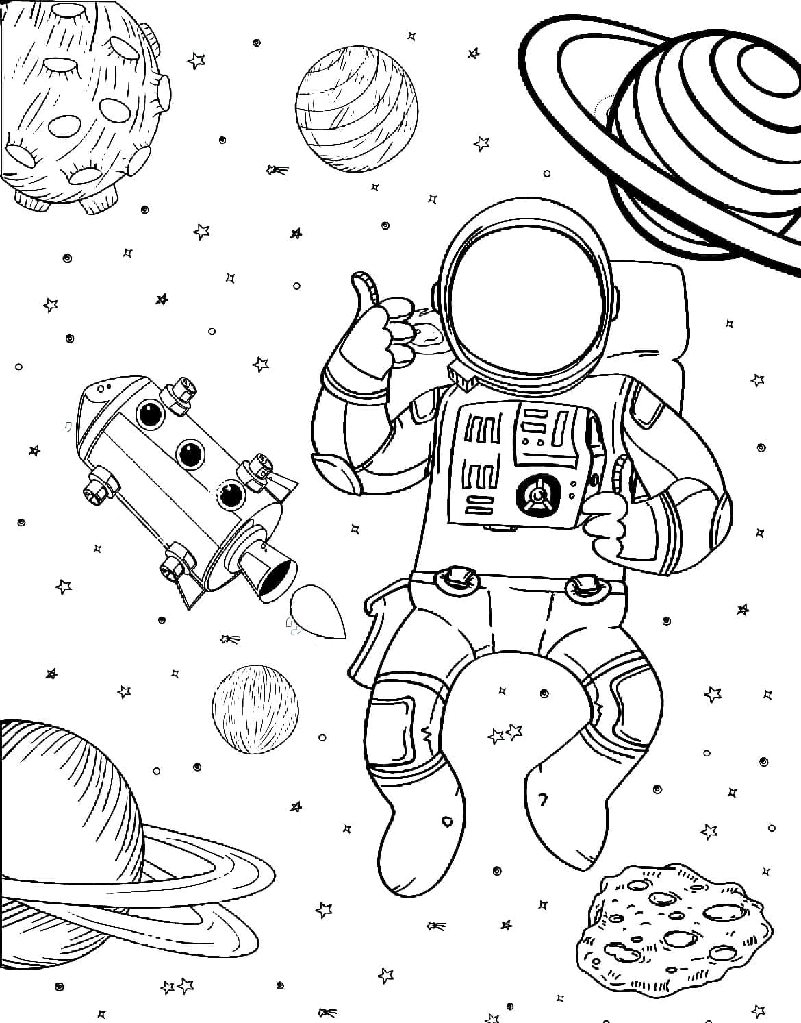 раскраска космонавта в скафандре для детей 4