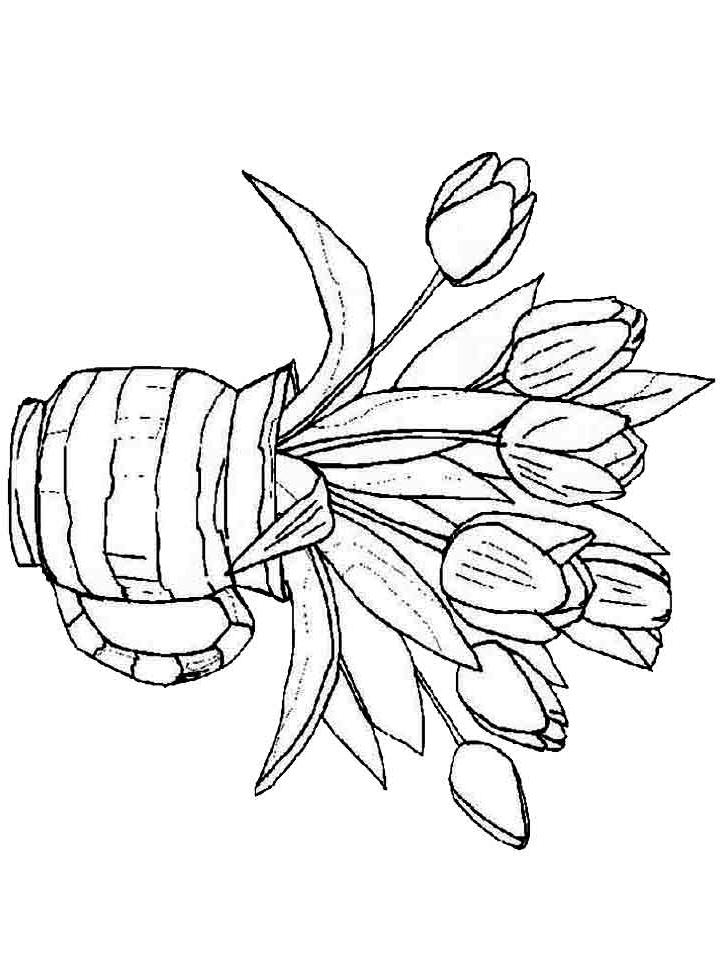 раскраска букет тюльпанов на 8 марта