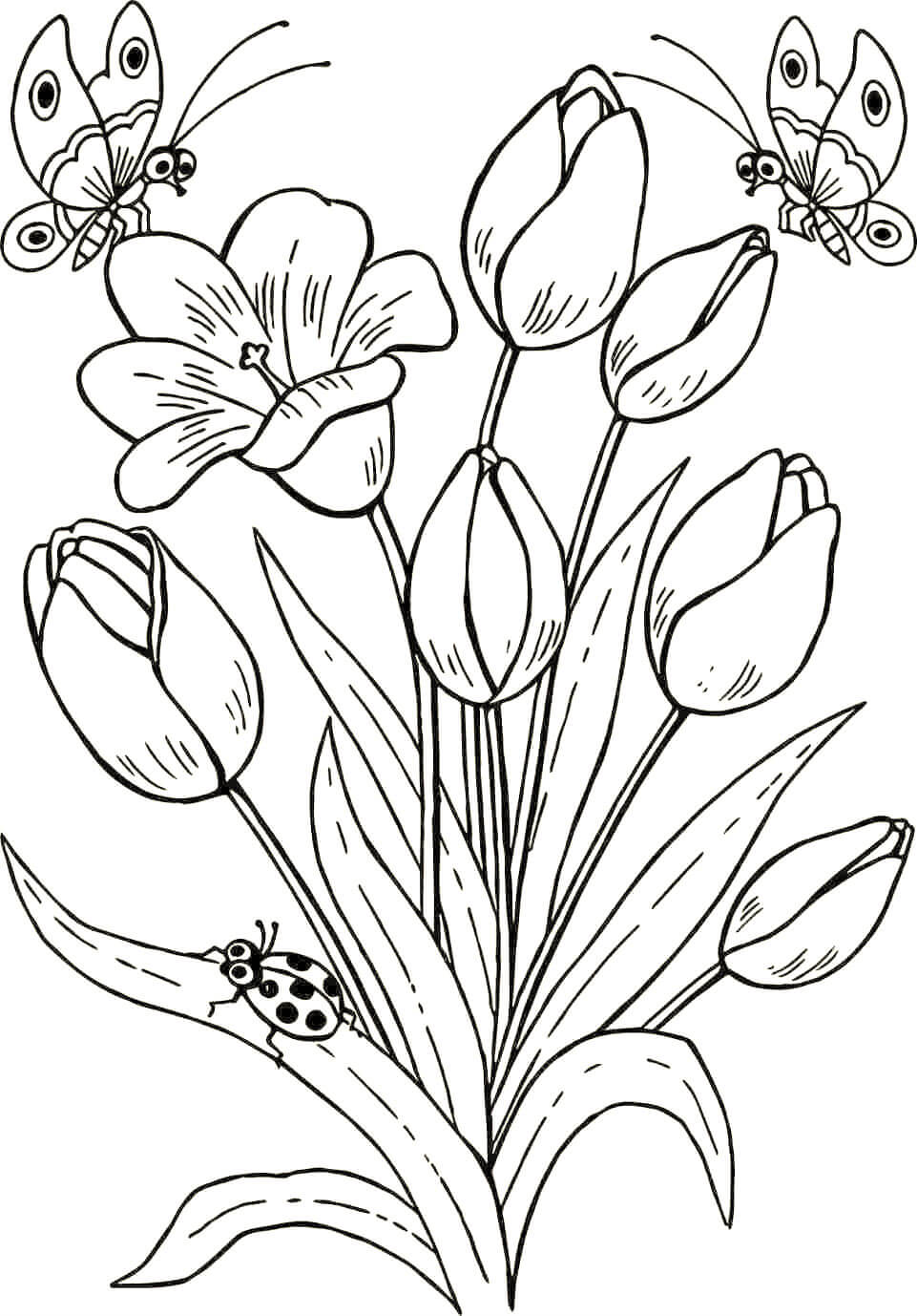 раскраска тюльпаны на 8 марта для детей 7