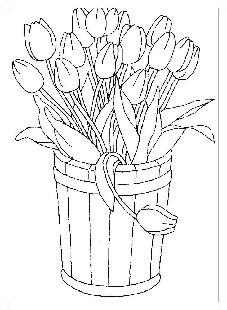 раскраска букет тюльпанов в вазе для детей 5