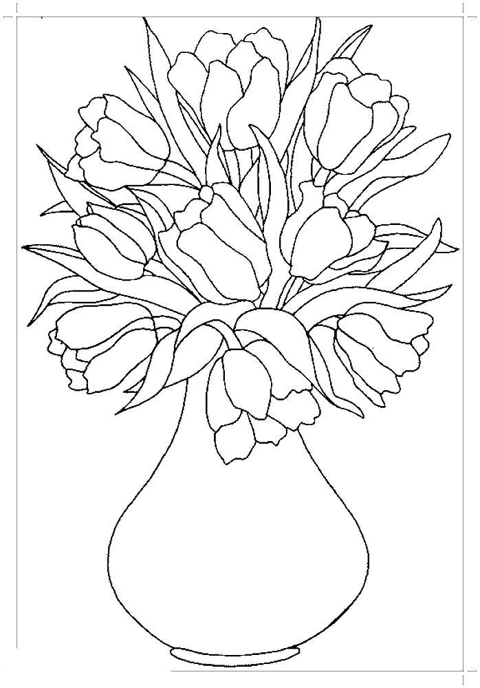 раскраска букет тюльпанов в вазе для детей 6