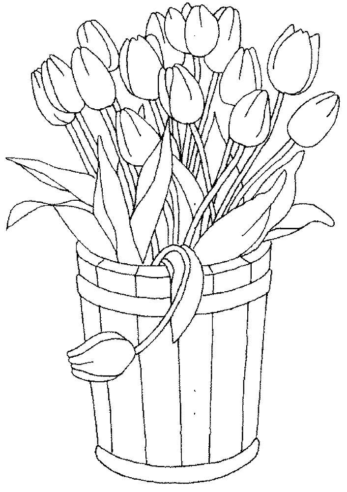 тюльпаны в вазе раскраска на 8 марта 3