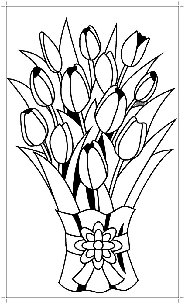 тюльпаны в вазе раскраска на 8 марта 9