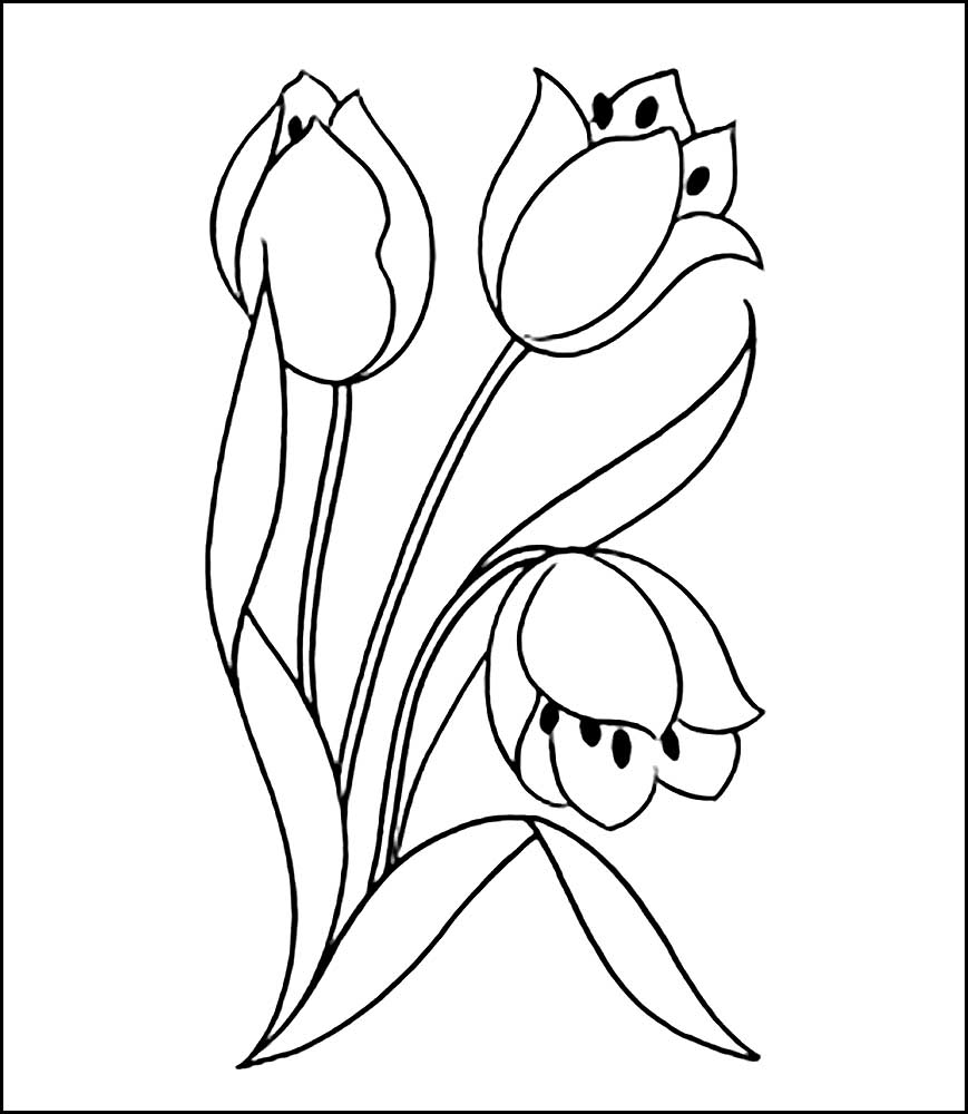 тюльпаны в вазе раскраска для детей в саду 4