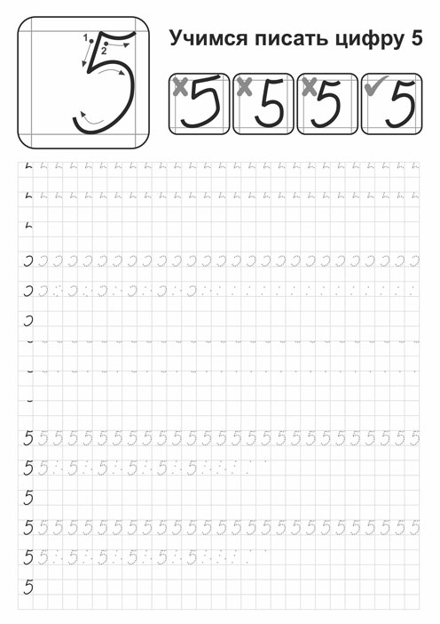 цифра 5 пропись для дошкольников с заданиями 2