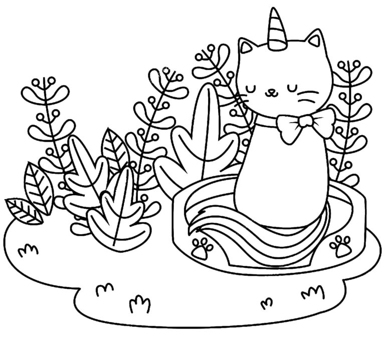 Раскраска котик единорог