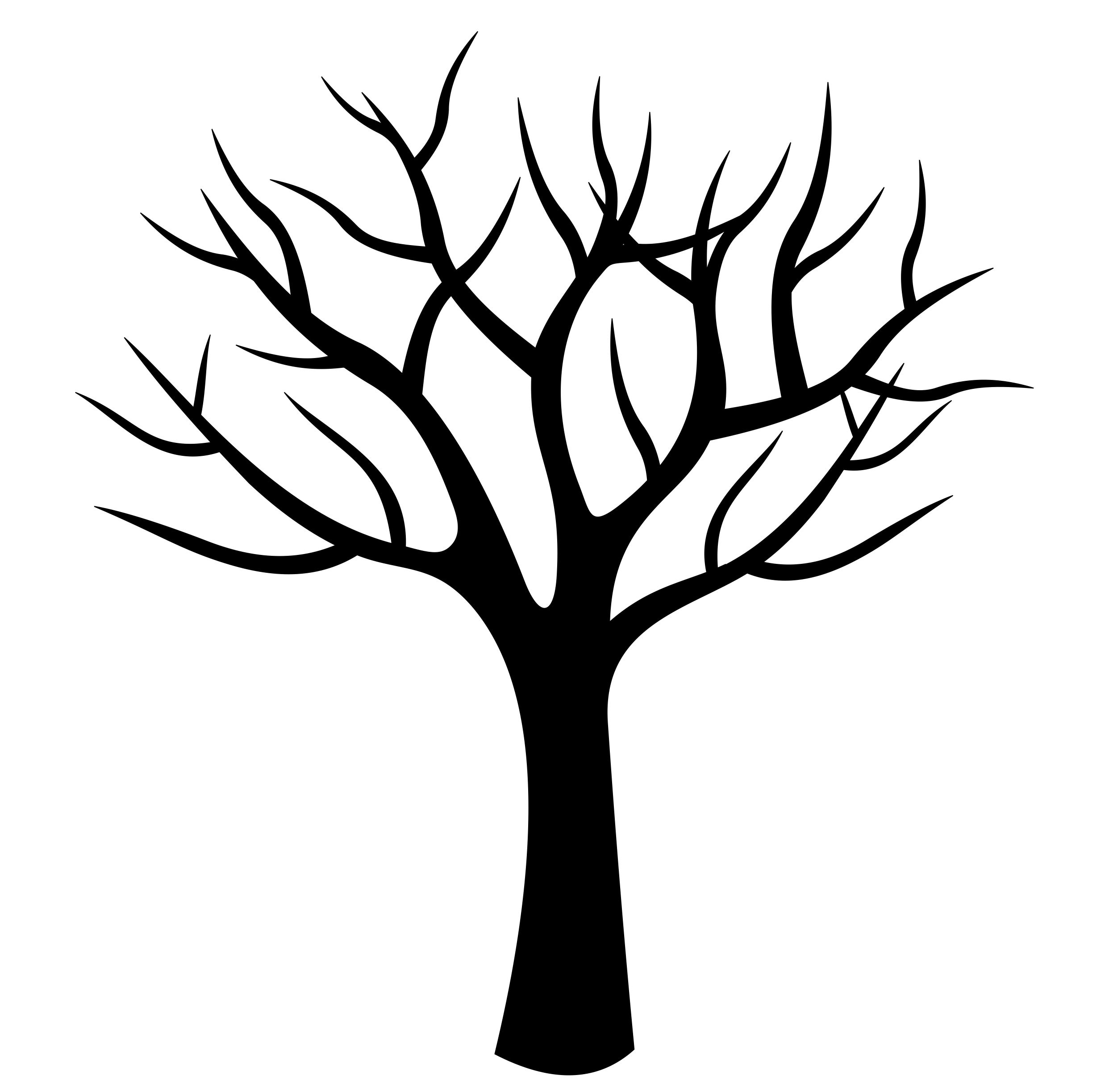 шаблон дерева без листьев для аппликации в средней группе 3