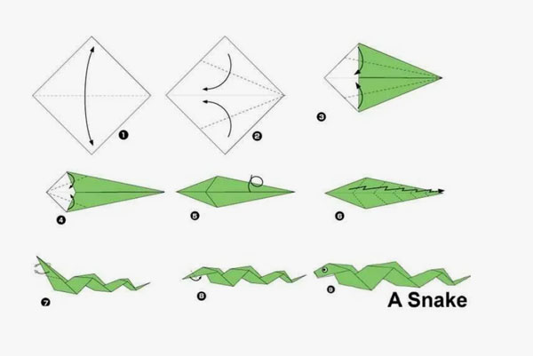 Оригами-змея для детей схема 2