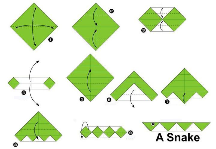 Оригами-змея для детей