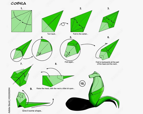 Оригами-змея для детей схема 5